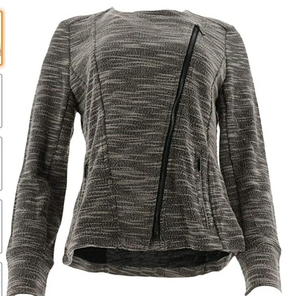Halston Slub Knit Asymmetrical Zip Moto Jacket - Picture 1 of 6